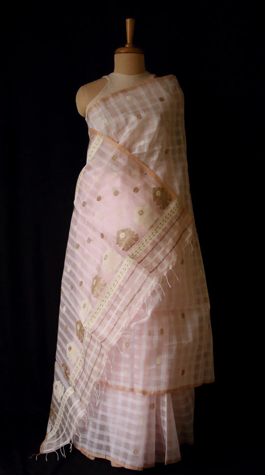 Handloom Organza Saree with chequered effect from Assam