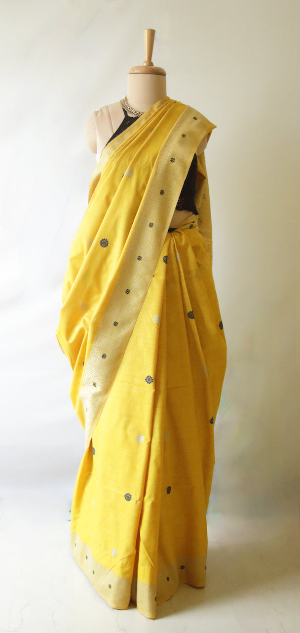 Turmeric Yellow Natural Dyed Handloom Eri Silk Saree from Assam