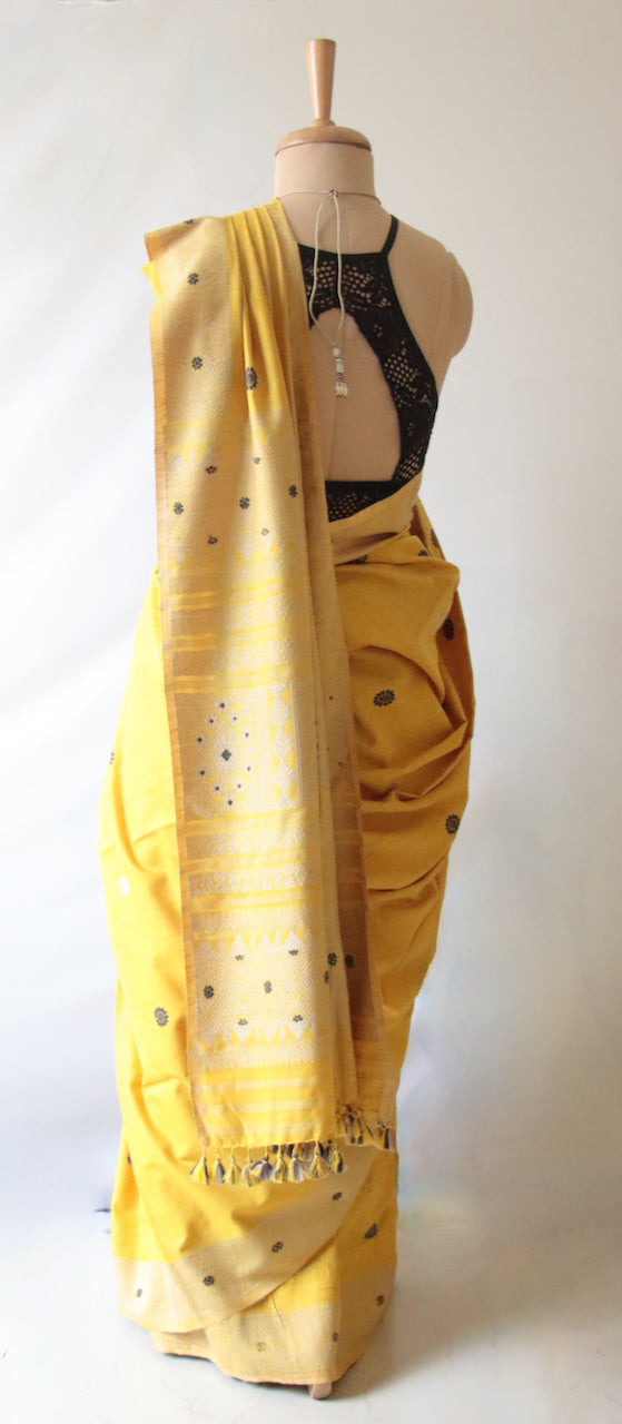 Turmeric Yellow Natural Dyed Handloom Eri Silk Saree from Assam