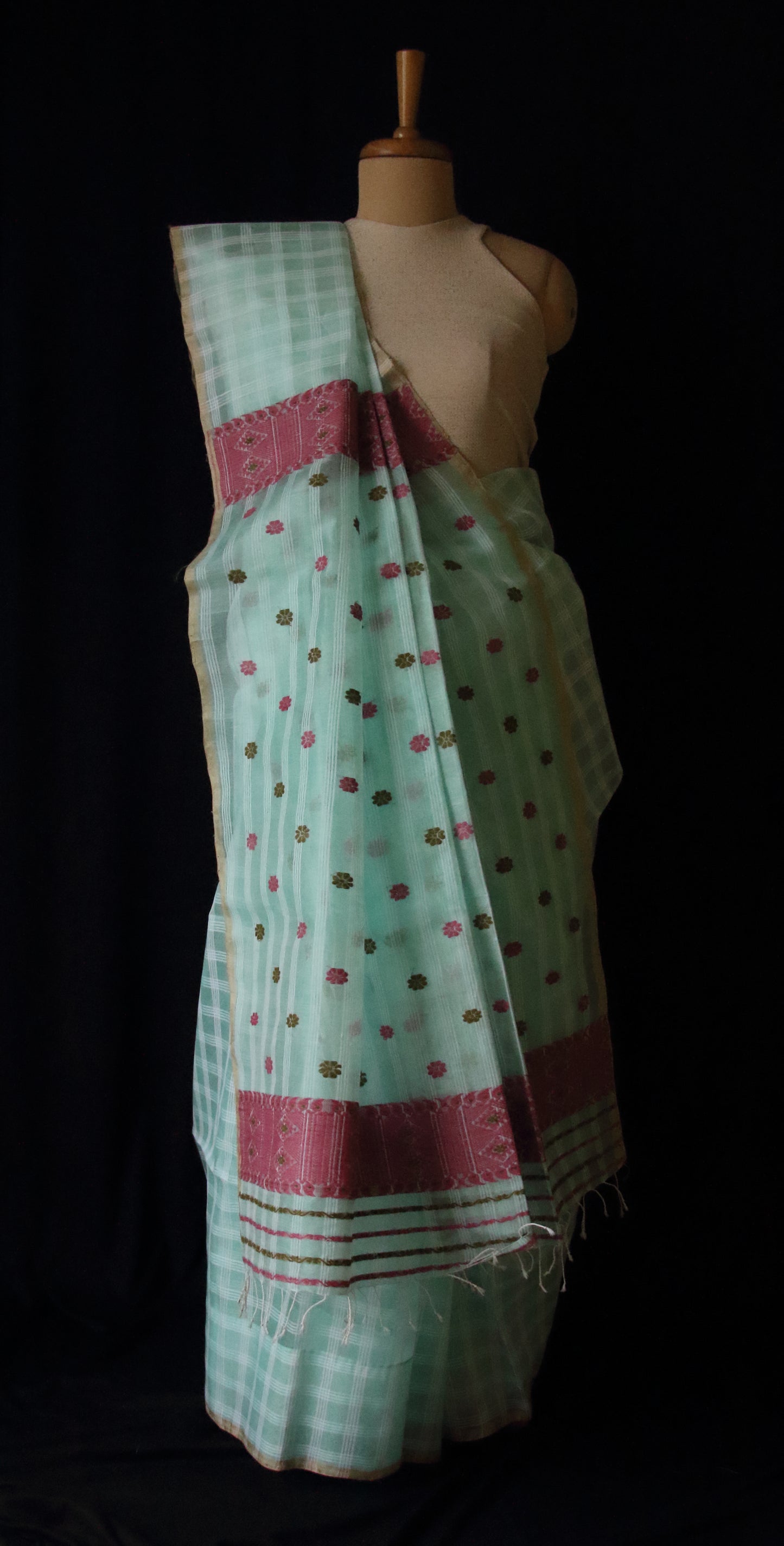 Handloom Organza Saree with chequered effect from Assam