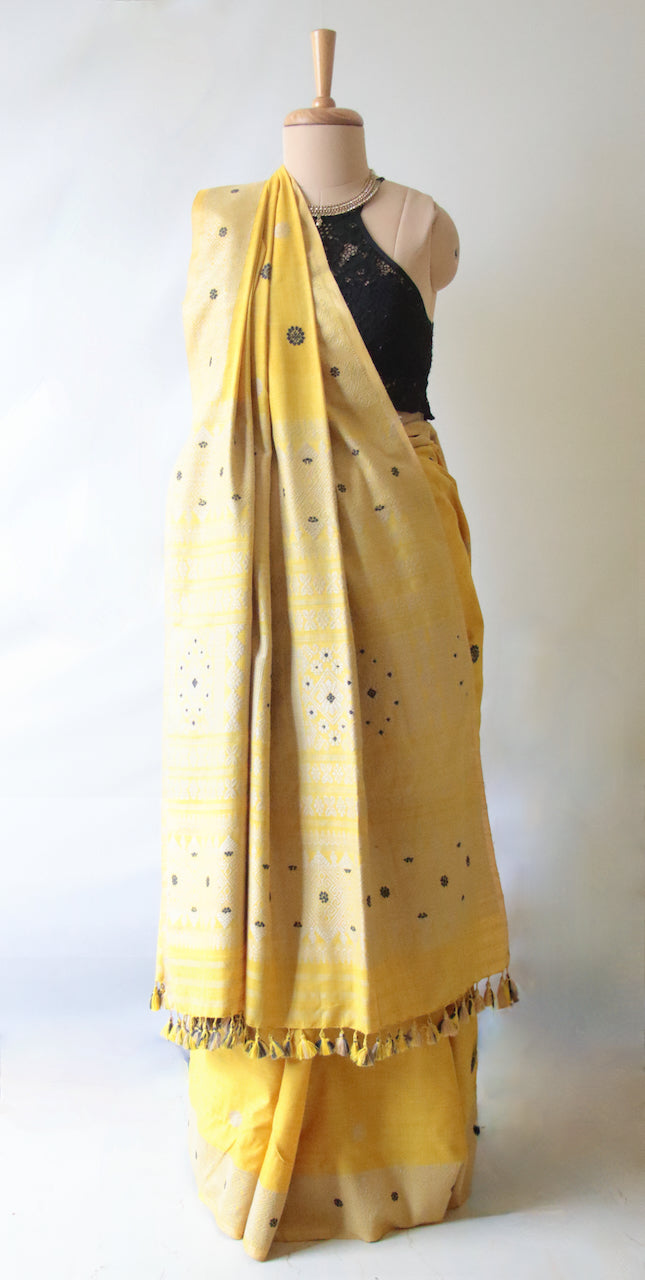 Turmeric Yellow Natural Dyed Handloom Eri Silk Saree from Assam