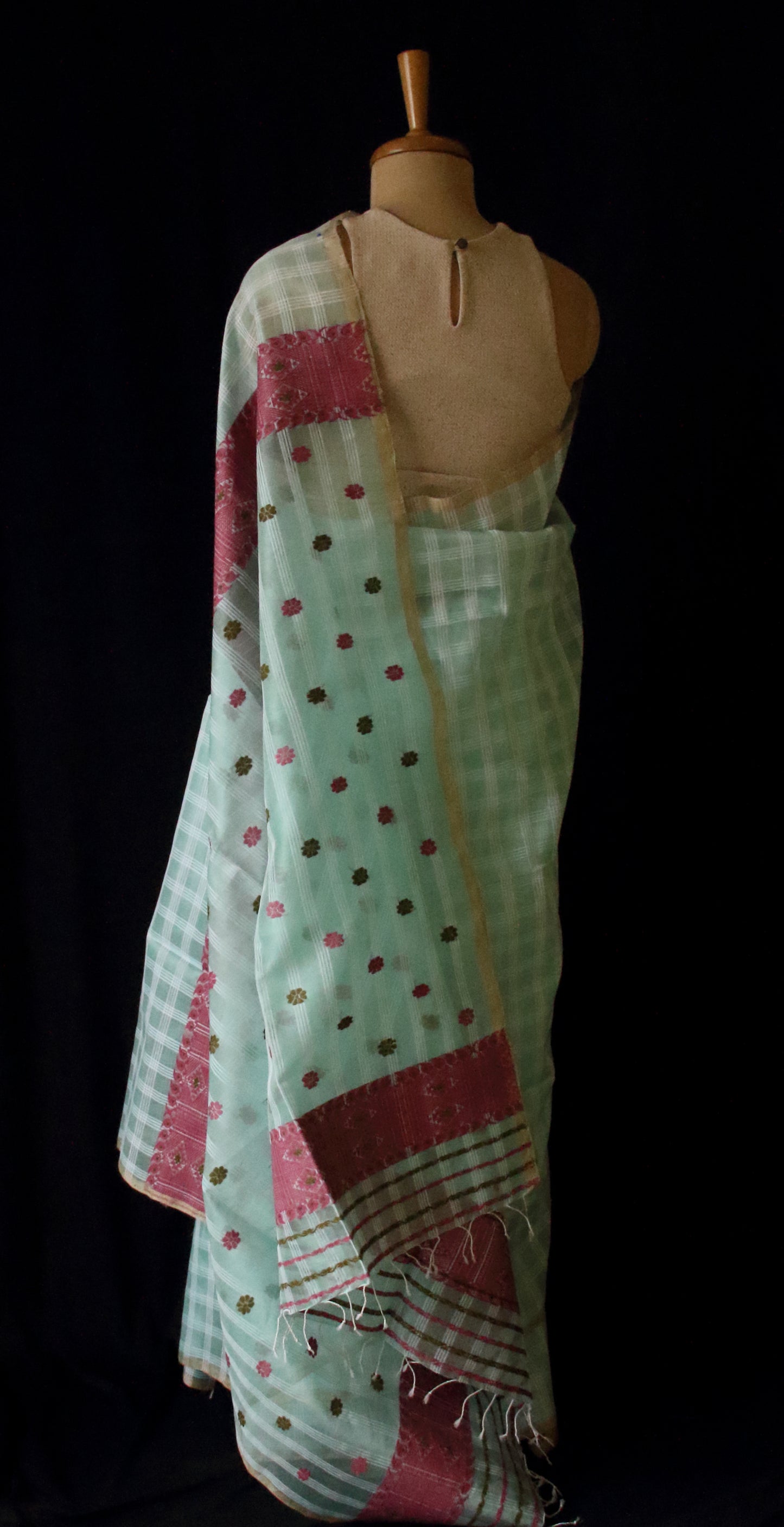 Handloom Organza Saree with chequered effect from Assam