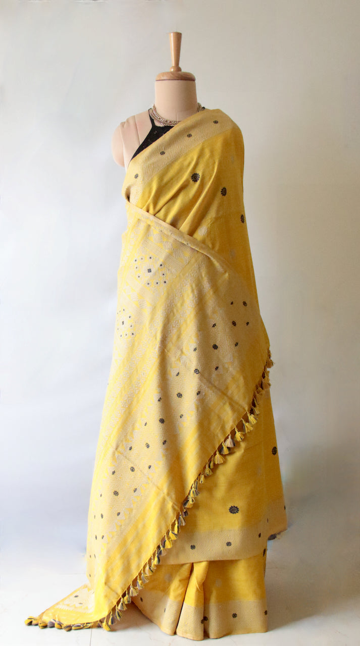 Turmeric Yellow Natural Dyed Handloom Eri Silk Saree from Assam