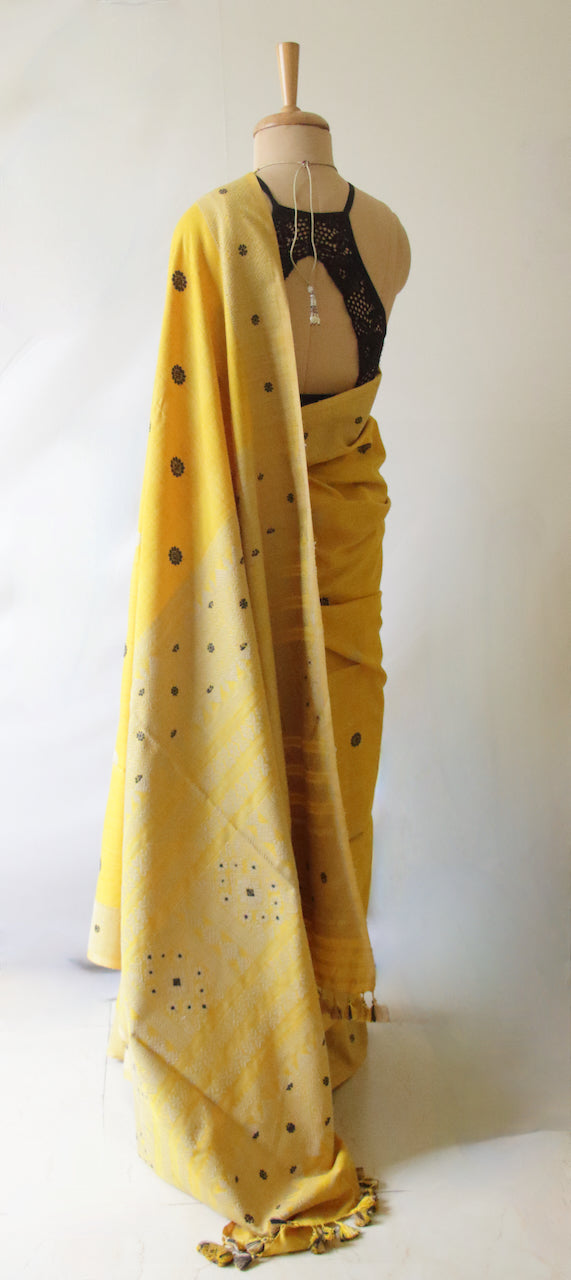 Turmeric Yellow Natural Dyed Handloom Eri Silk Saree from Assam