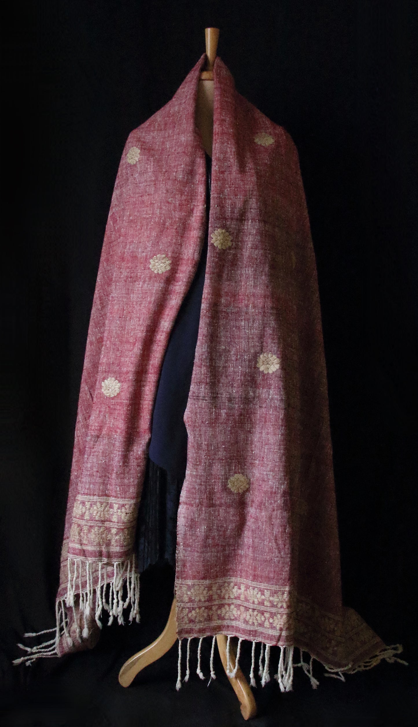 Extra Large Handwoven Maroon Hand Spun Eri Silk Shawl From Assam
