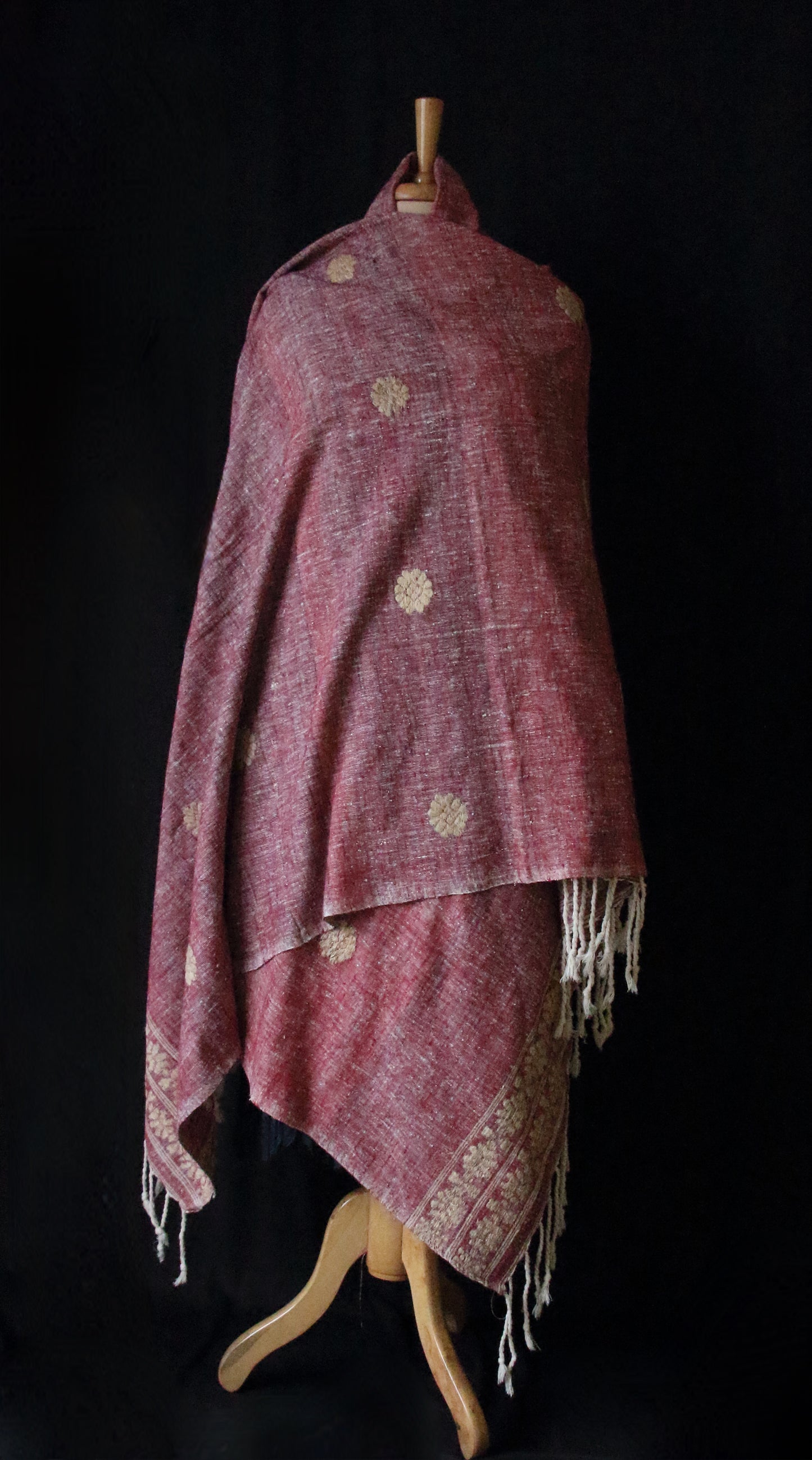 Extra Large Handwoven Maroon Hand Spun Eri Silk Shawl From Assam