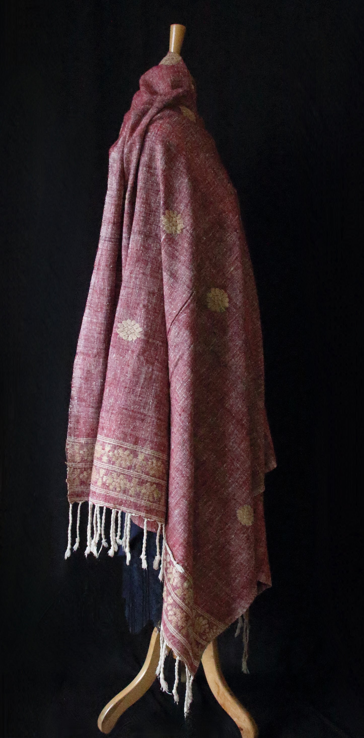 Extra Large Handwoven Maroon Hand Spun Eri Silk Shawl From Assam