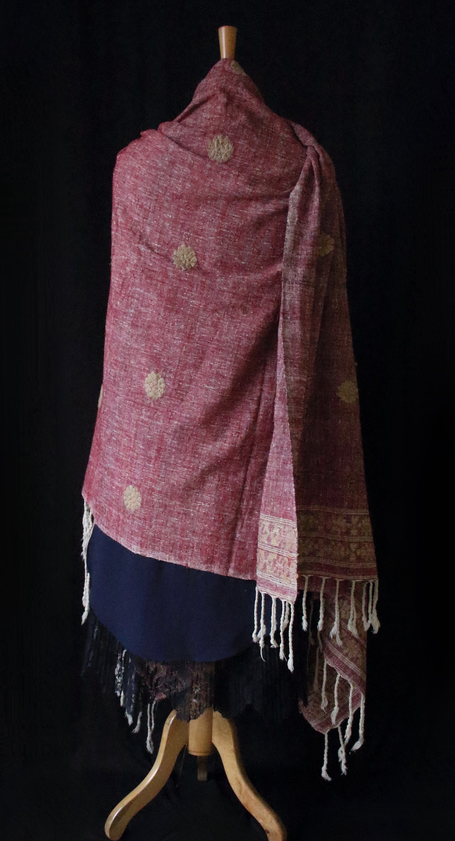 Extra Large Handwoven Maroon Hand Spun Eri Silk Shawl From Assam