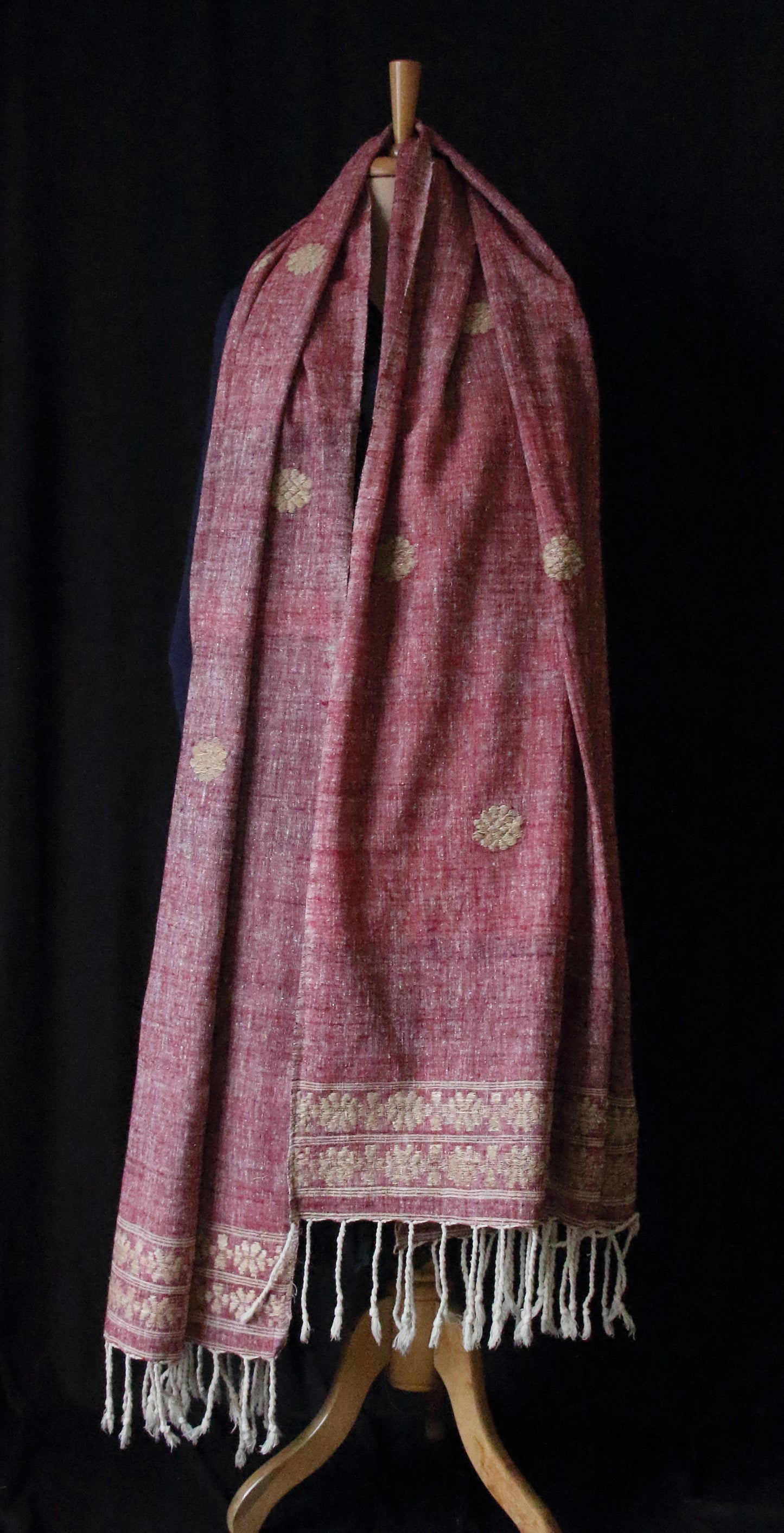 Extra Large Handwoven Maroon Hand Spun Eri Silk Shawl From Assam