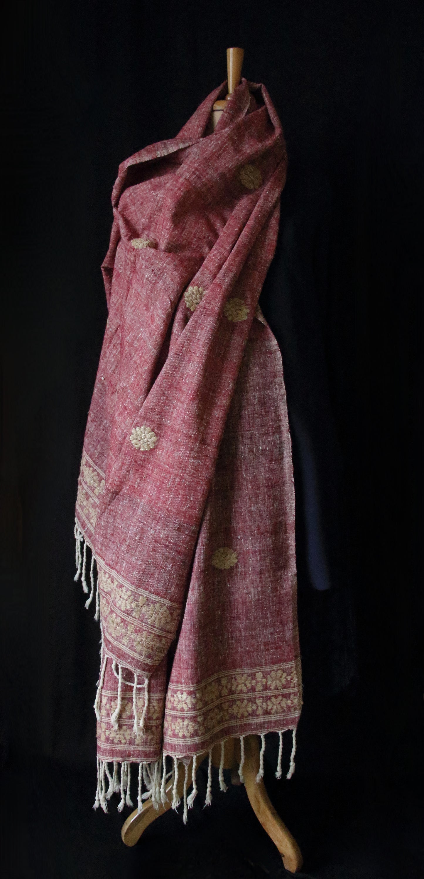 Extra Large Handwoven Maroon Hand Spun Eri Silk Shawl From Assam