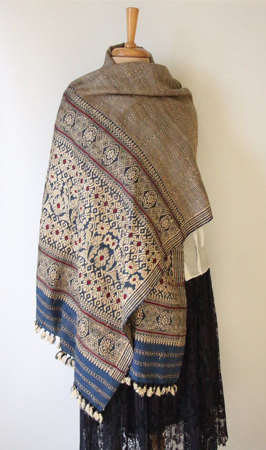 Indigo Eri Silk Handwoven Small Size Shawl from Assam
