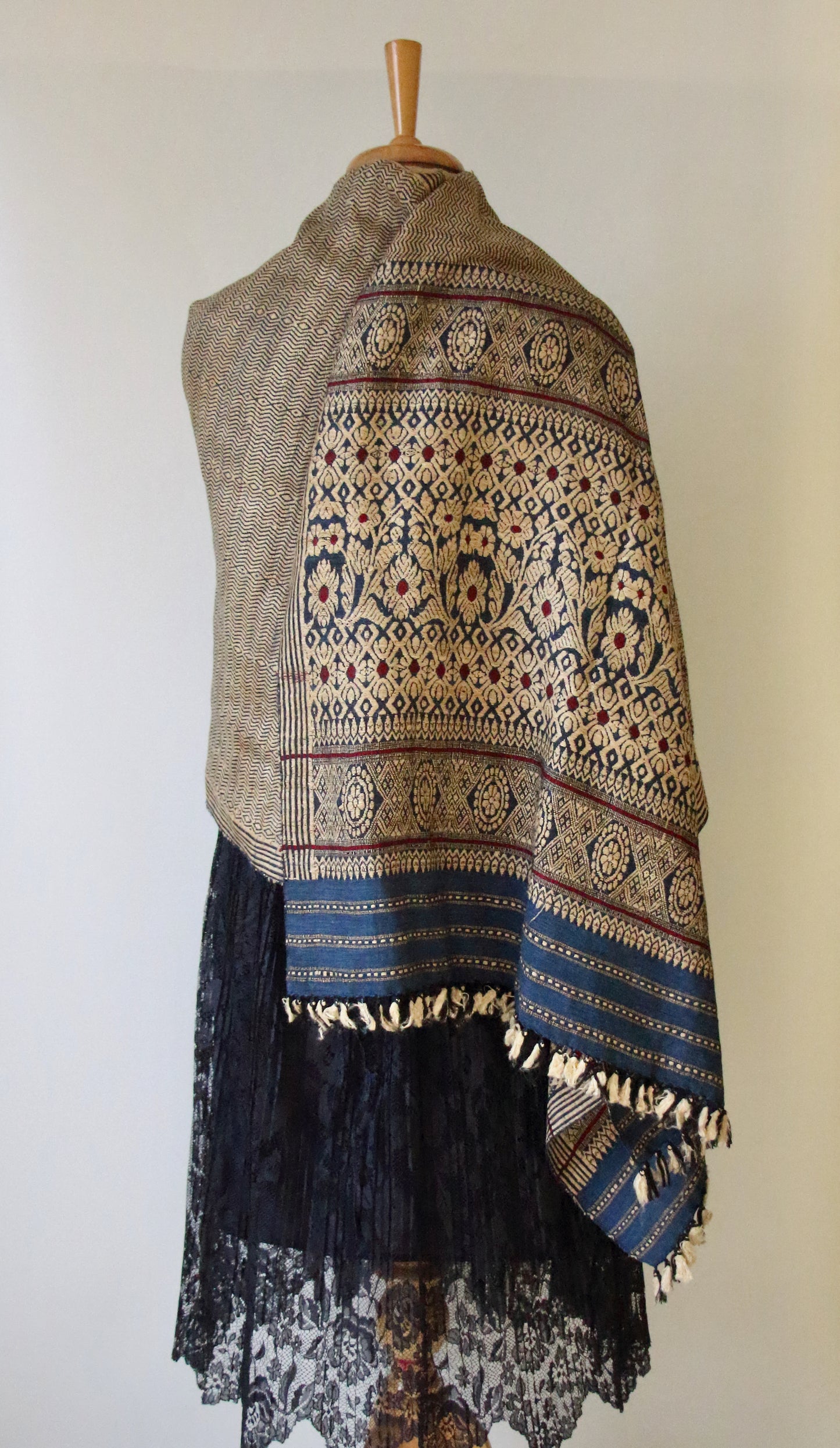 Indigo Eri Silk Handwoven Small Size Shawl from Assam