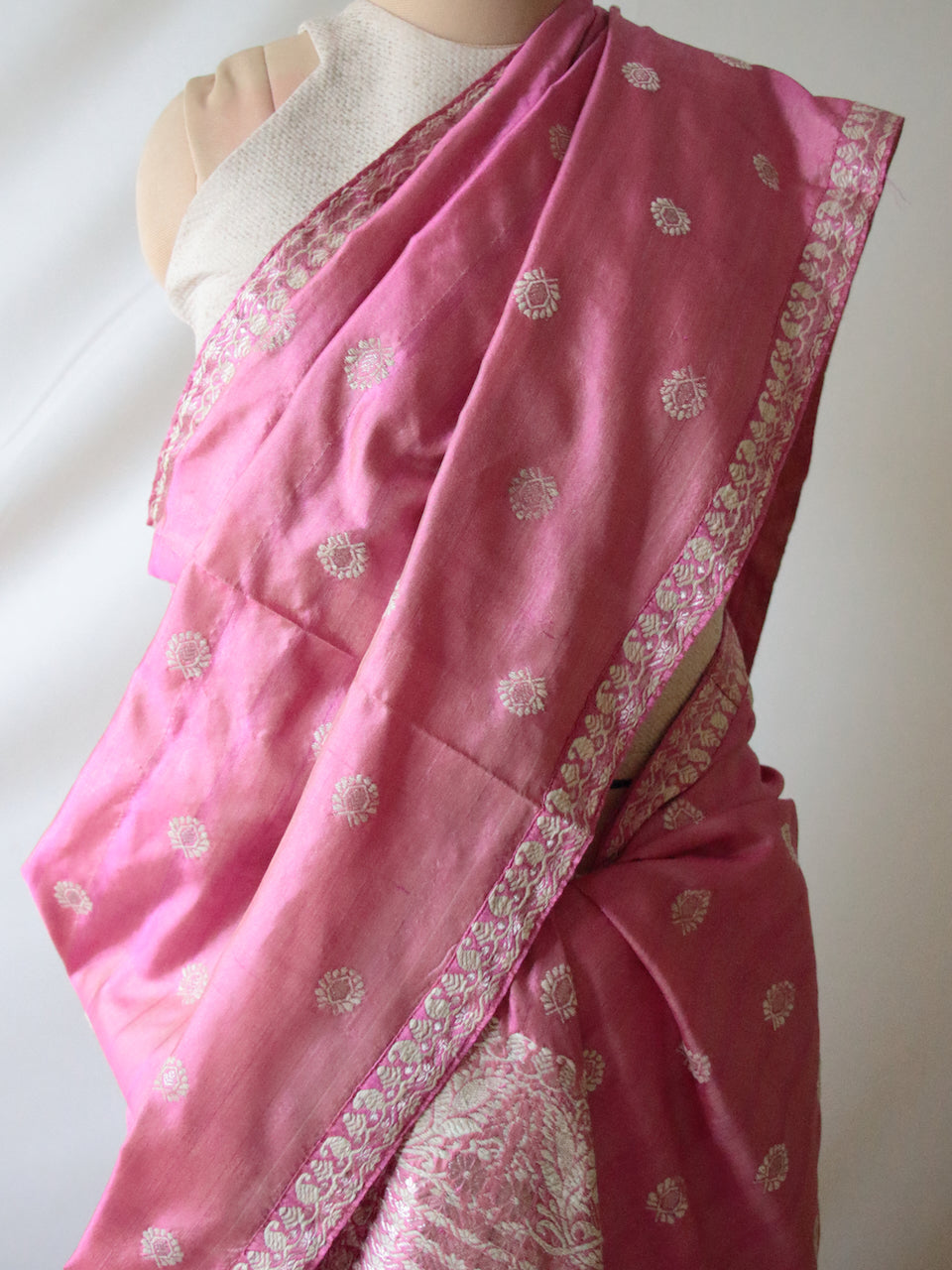 Pink Tassar Silk & Mulberry Silk Traditional Set / Mekhla Chador Set from Assam