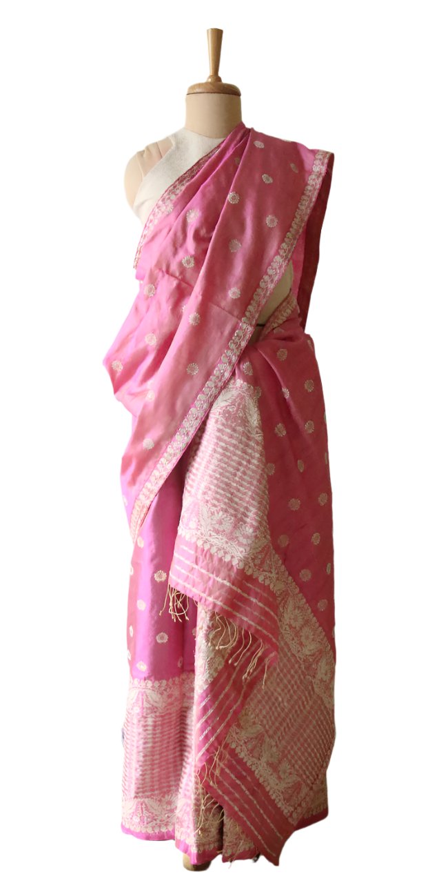 Pink tass pat mekhela chador 