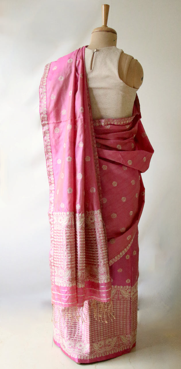 Pink Tassar Silk & Mulberry Silk Traditional Set / Mekhla Chador Set from Assam