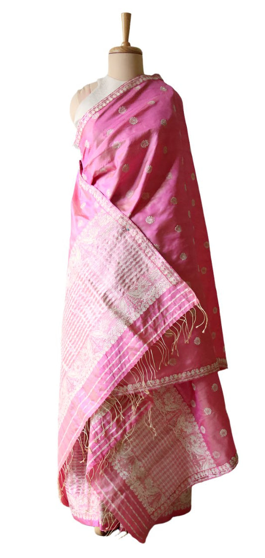 Pink Tassar Silk & Mulberry Silk Traditional Set / Mekhla Chador Set from Assam