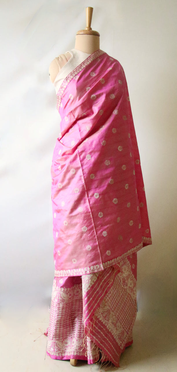 Pink Tassar Silk & Mulberry Silk Traditional Set / Mekhla Chador Set from Assam