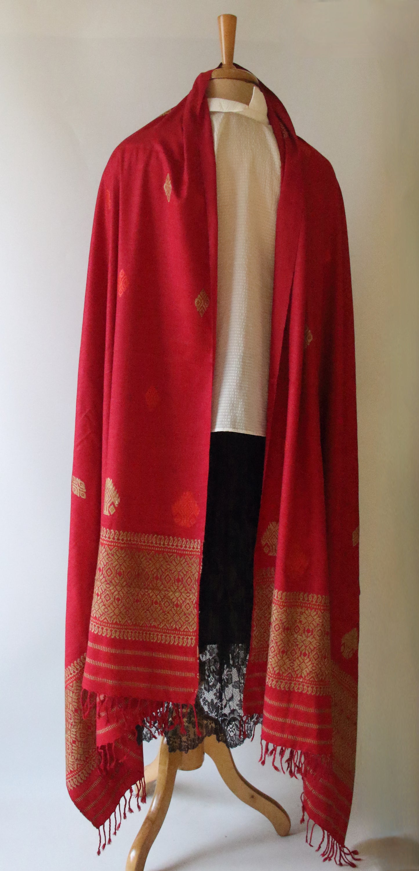 Maroon Natural Dyed  Silk Handwoven Shawls / Dupatta from Assam