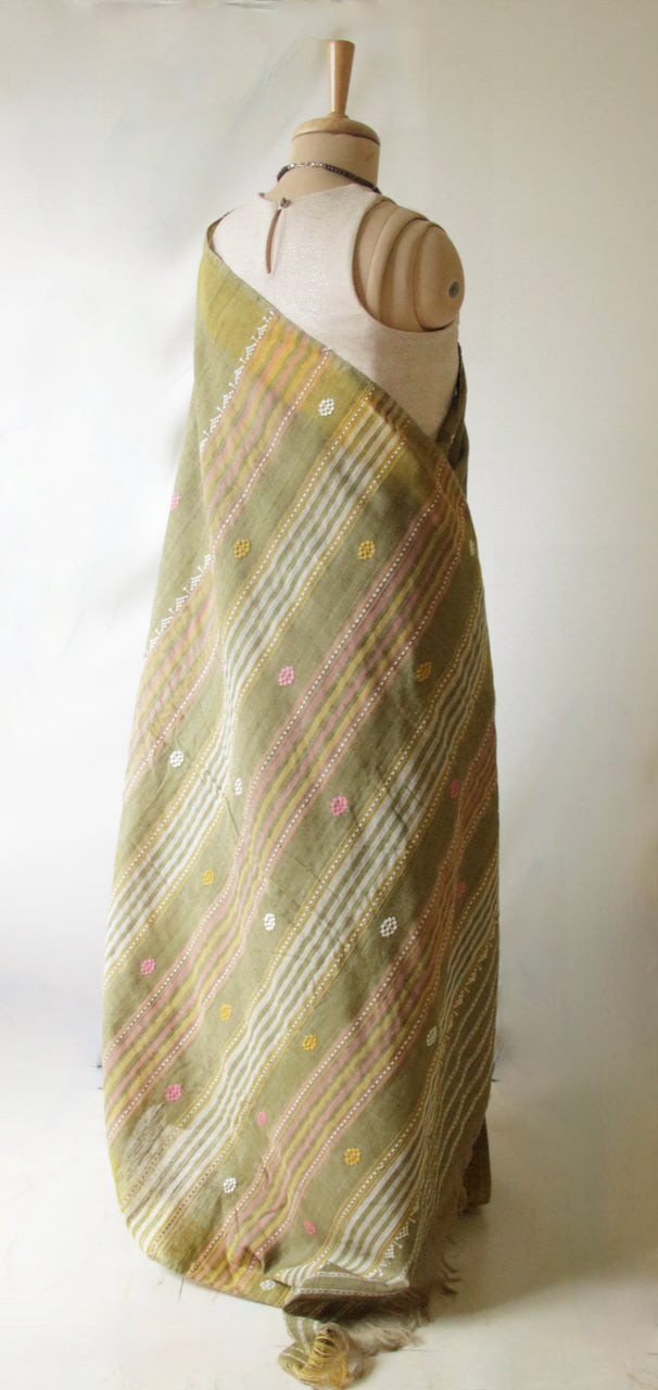 Handwoven Soft Green Natural Dyed Eri Silk Sari from Assam