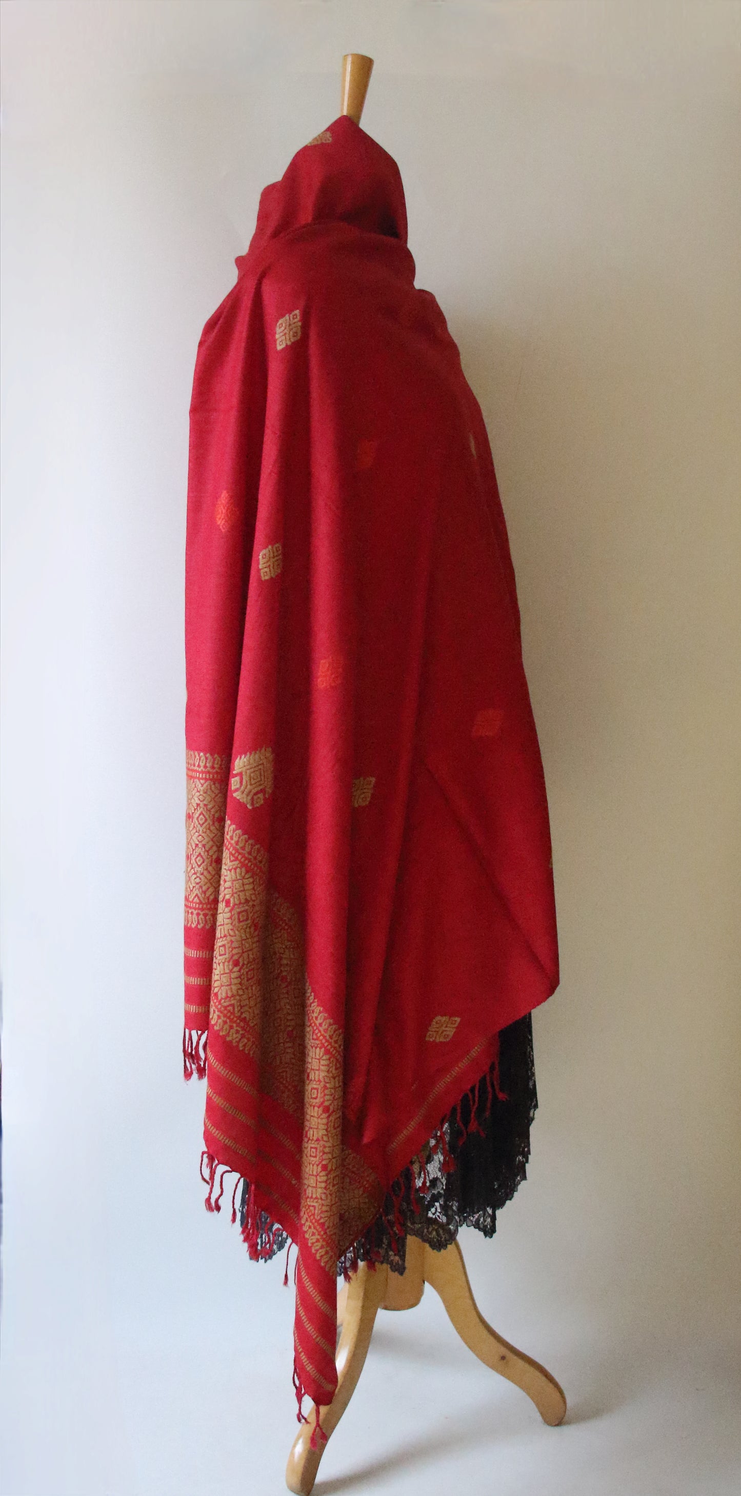 Maroon Natural Dyed  Silk Handwoven Shawls / Dupatta from Assam