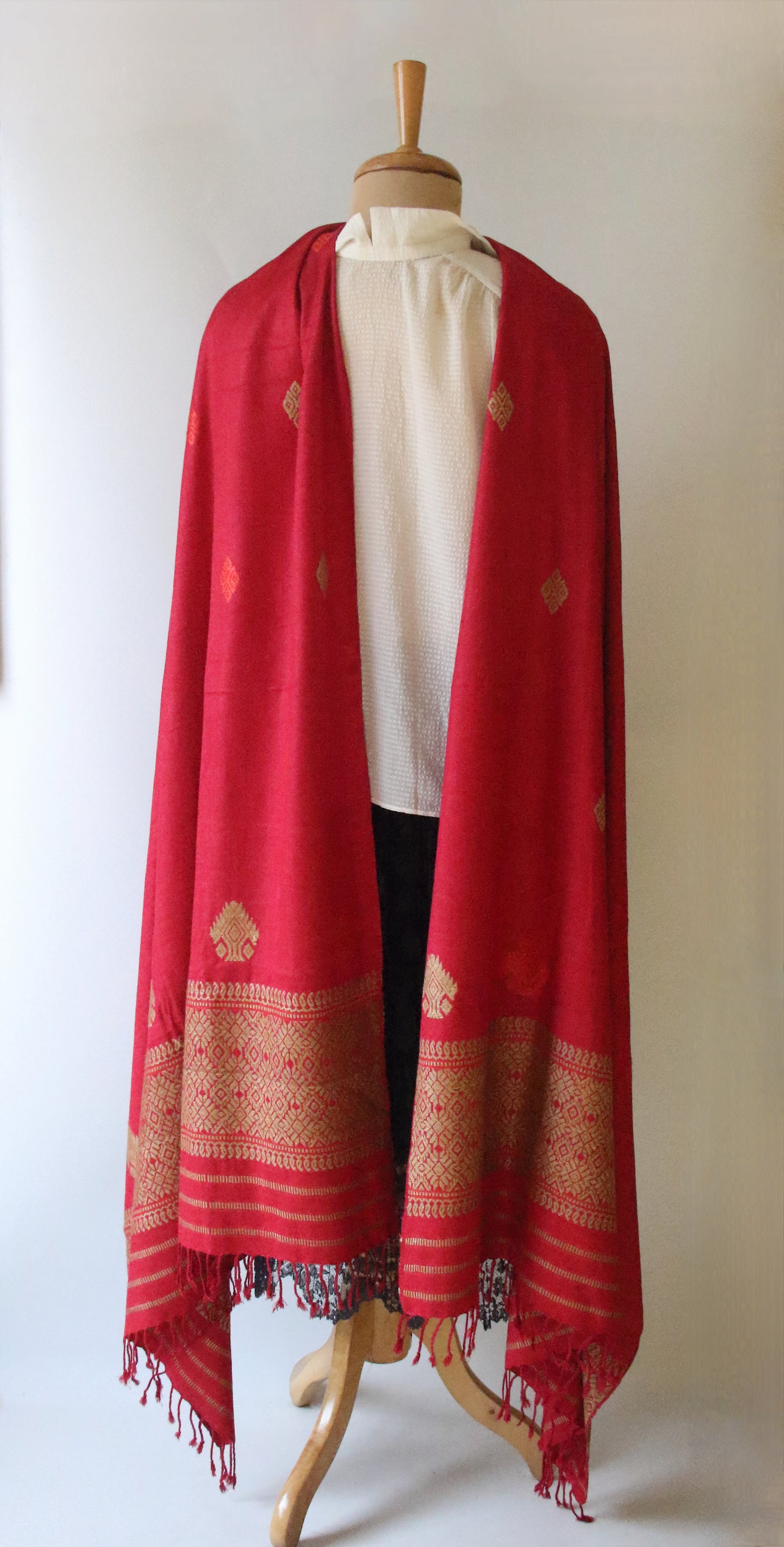 Maroon Natural Dyed  Silk Handwoven Shawls / Dupatta from Assam