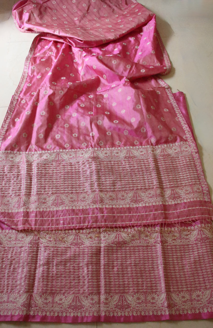 Pink Tassar Silk & Mulberry Silk Traditional Set / Mekhla Chador Set from Assam