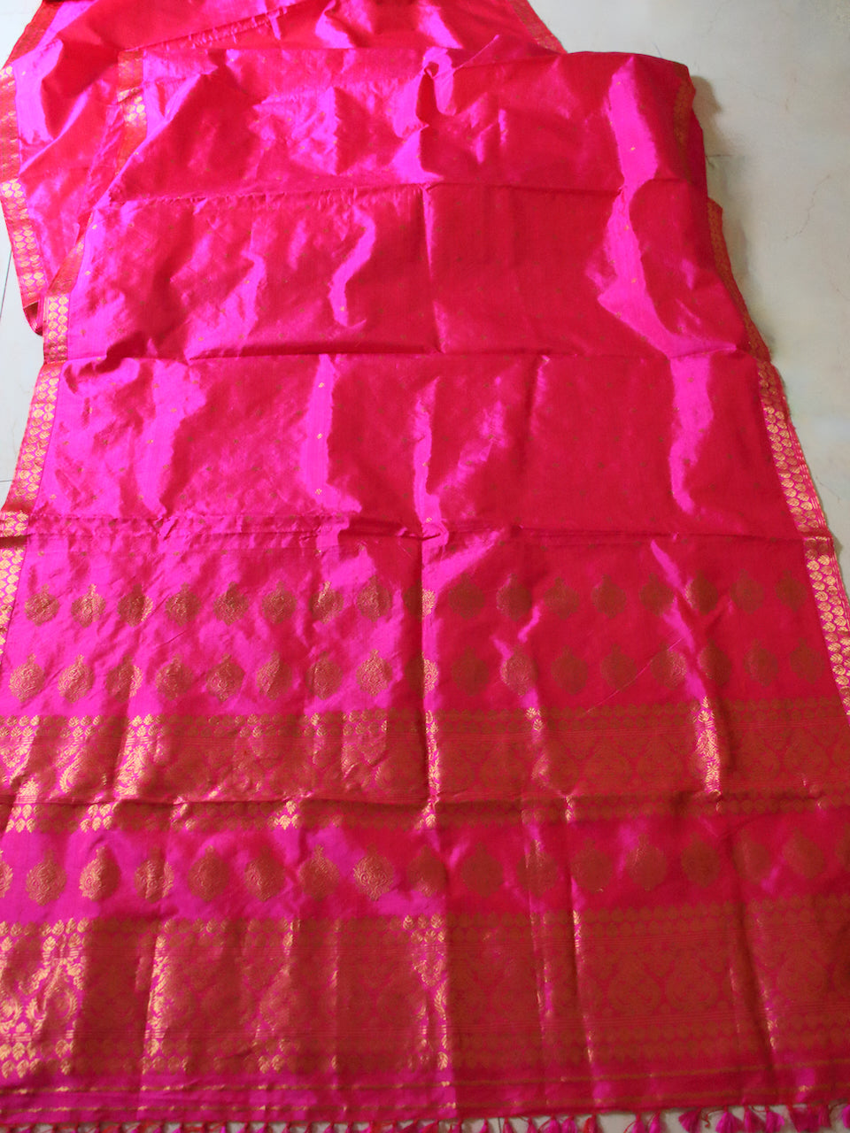 Dark Pink Colour Handloom Mulberry Silk Saree from Assam