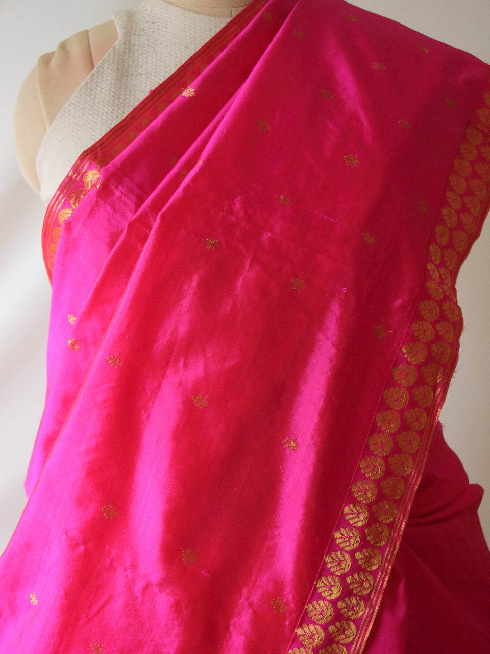 Dark Pink Colour Handloom Mulberry Silk Saree from Assam