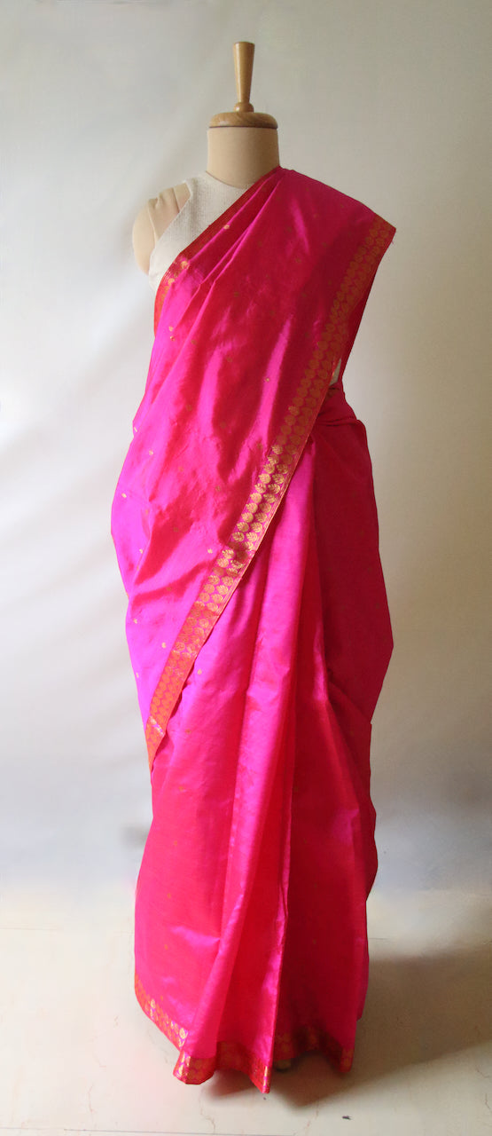 Dark Pink Colour Handloom Mulberry Silk Saree from Assam