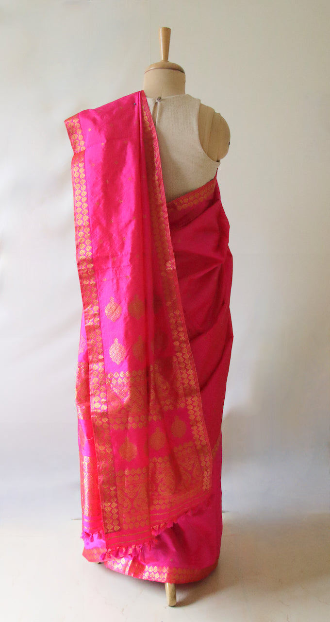 Dark Pink Colour Handloom Mulberry Silk Saree from Assam