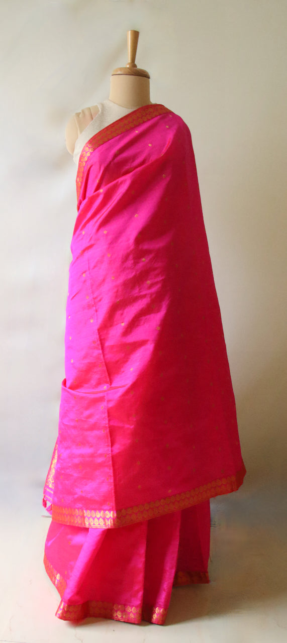 Dark Pink Colour Handloom Mulberry Silk Saree from Assam