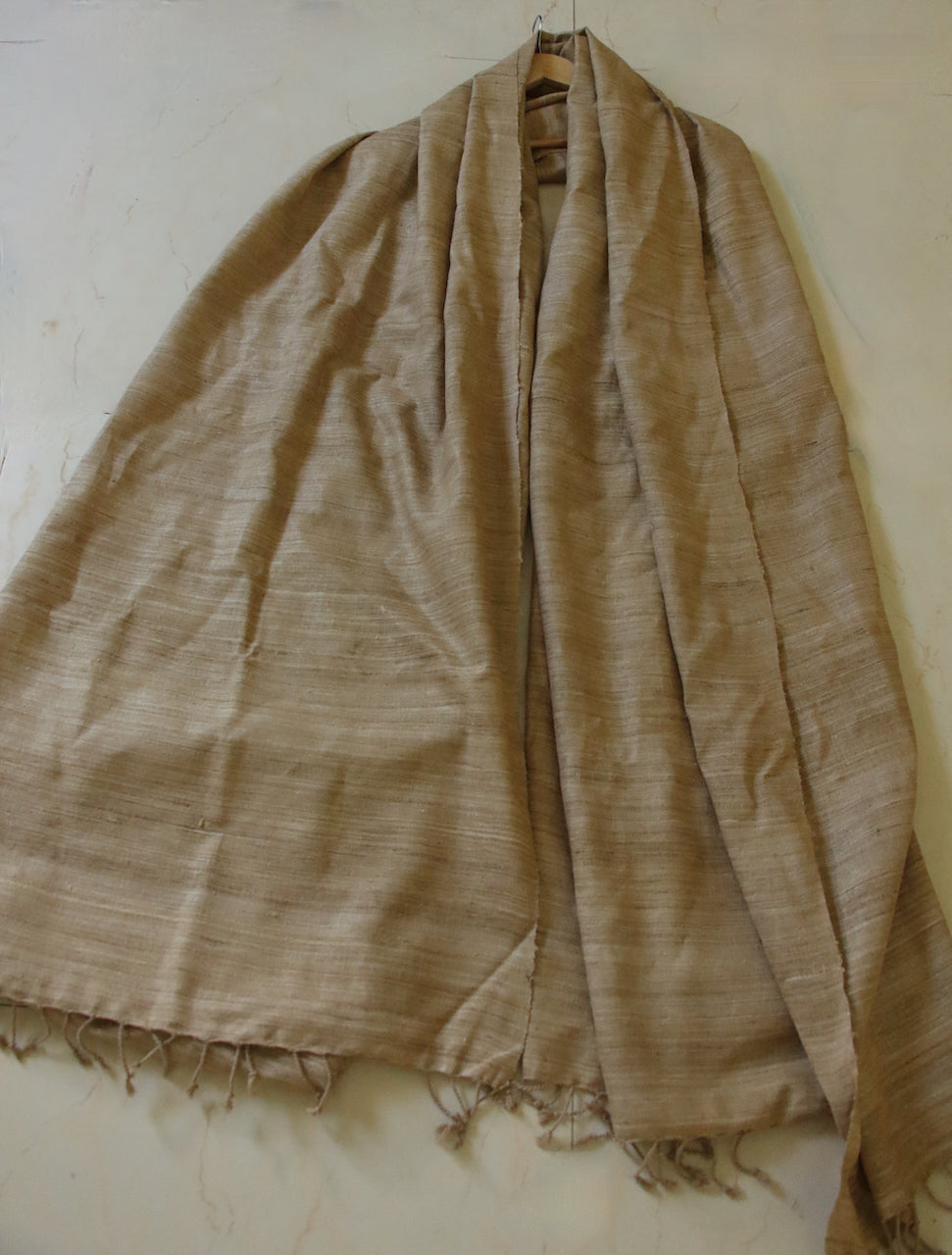 Extra Large Handwoven Hand spun Muga Ghicha Silk Shawl from Assam