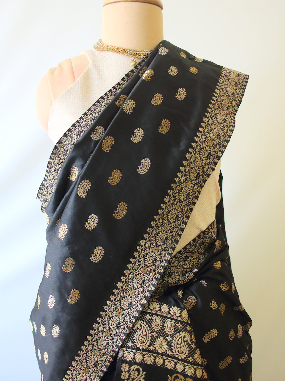 Black Natural Dyed Mulberry Silk ( Pat Silk ) Traditional Mekhla Chador Set from Assam