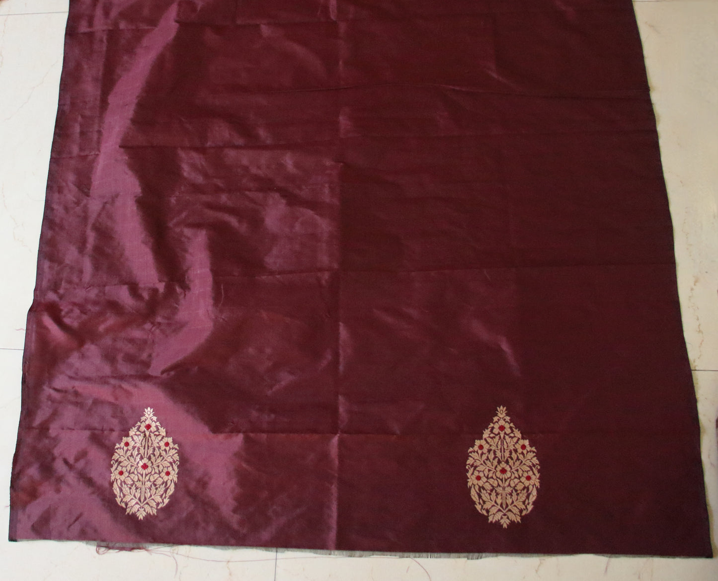 Maroon and Beige Contrast Mulberry Silk Mekhela Chador Set