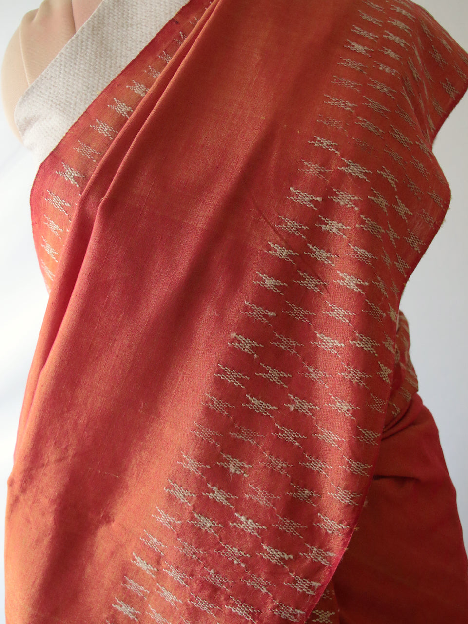 Rust Orange Mekhela Sador set in Cotton Silk from Assam