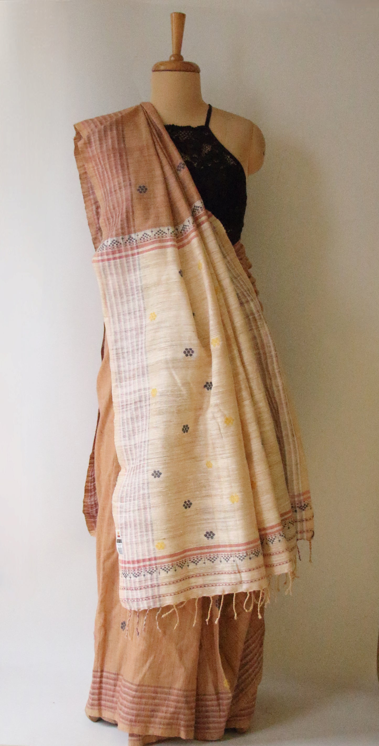 Handwoven soft brick colour Natural Dyed Eri Silk Sari from Assam