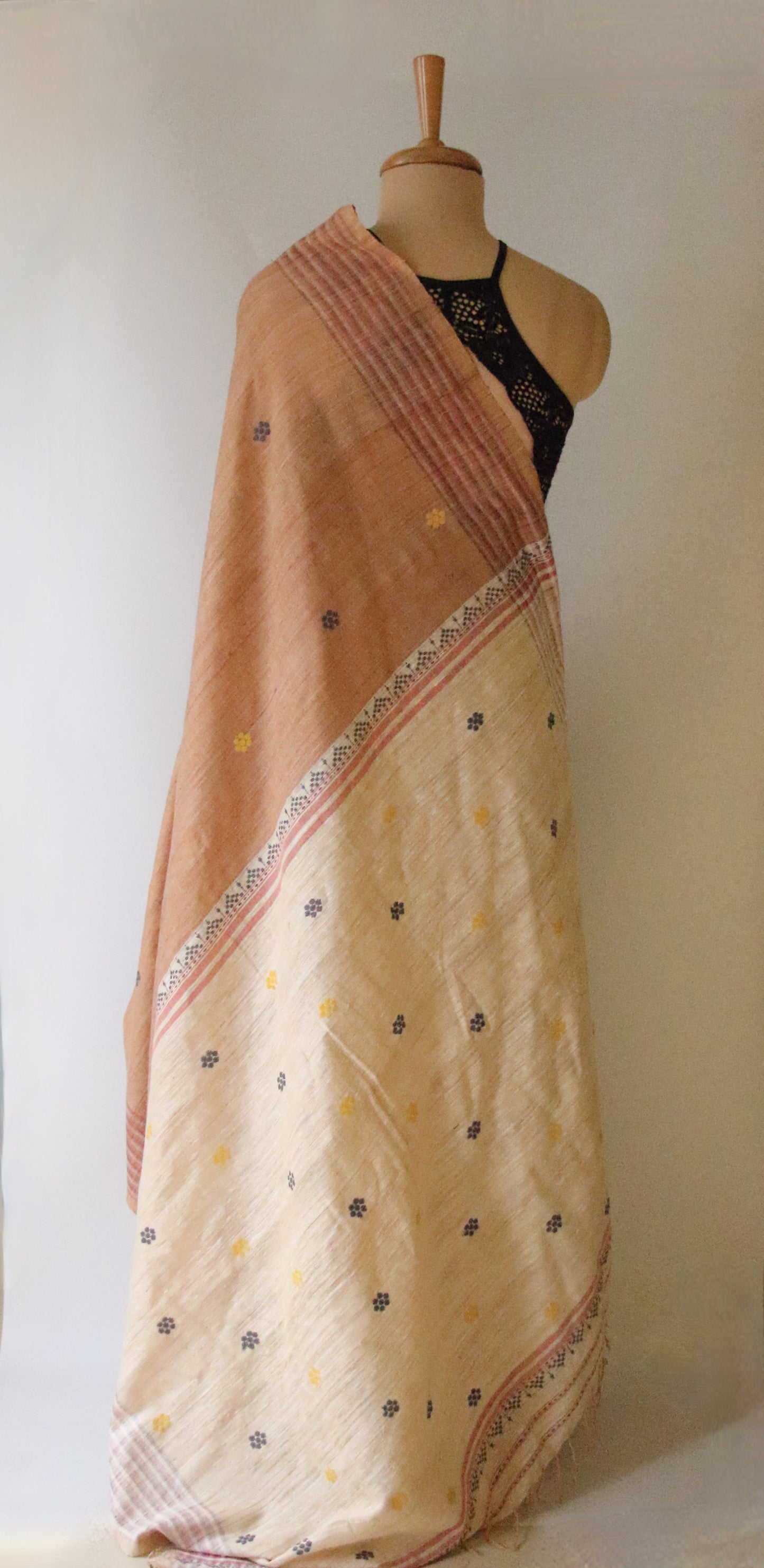 Handwoven soft brick colour Natural Dyed Eri Silk Sari from Assam