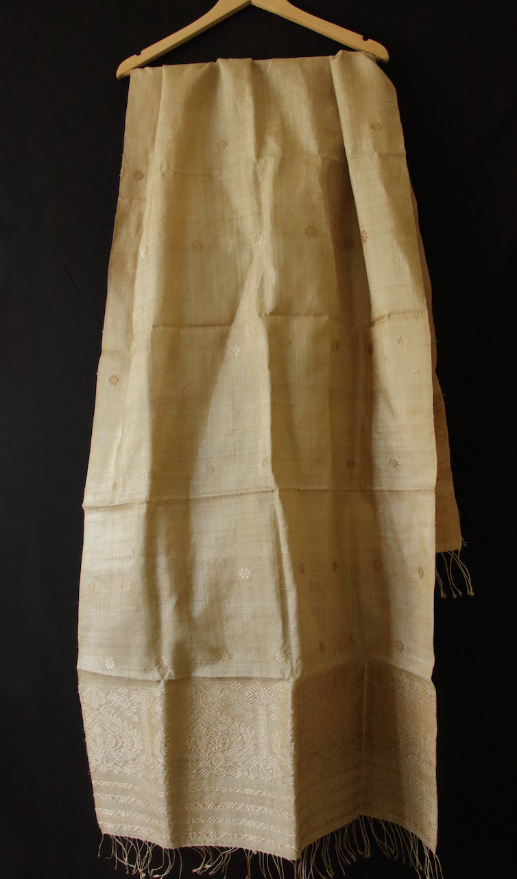 Handloom Muga Silk Wrap / Stole / Scarf with Muga Silk Motifs from Assam