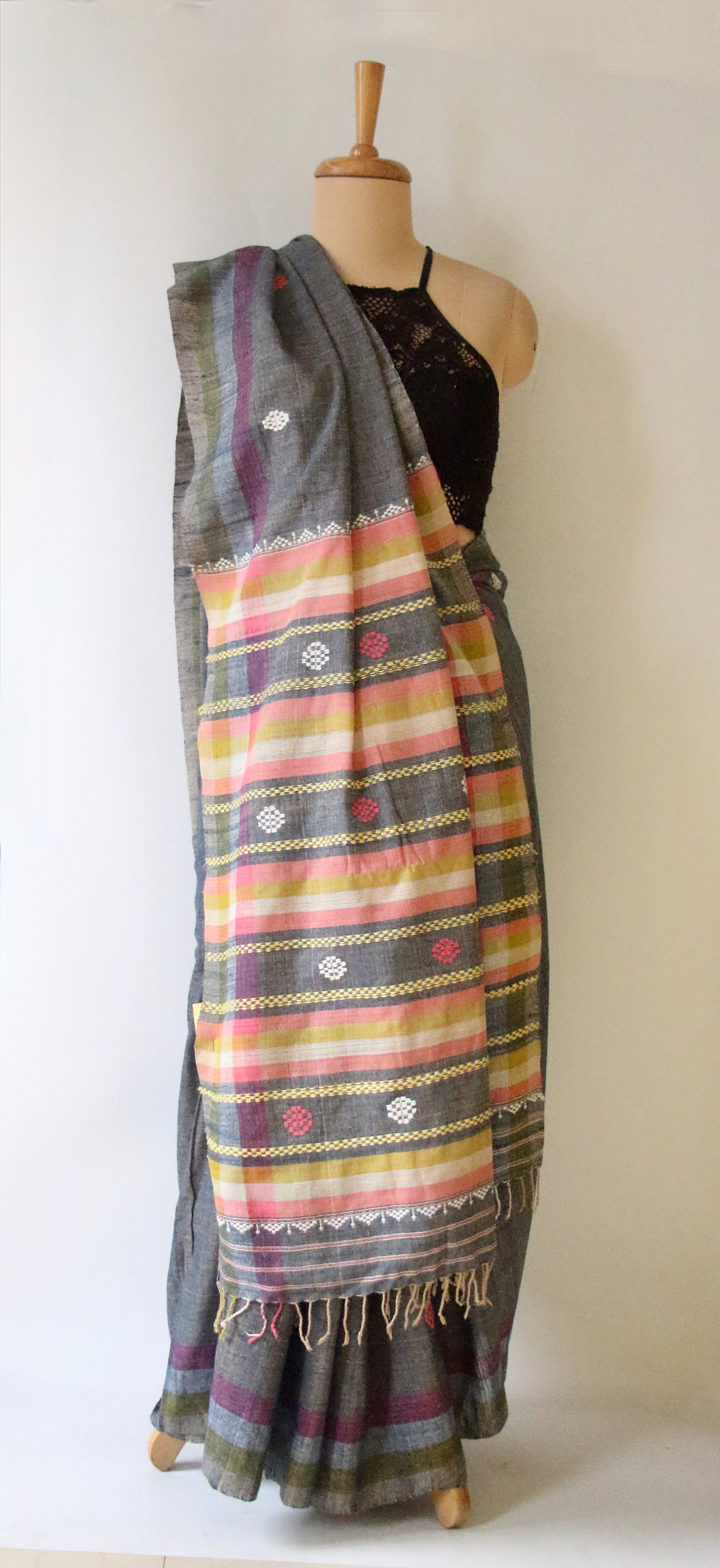 Handwoven Indigo colour Natural Dyed Eri Silk Sari from Assam