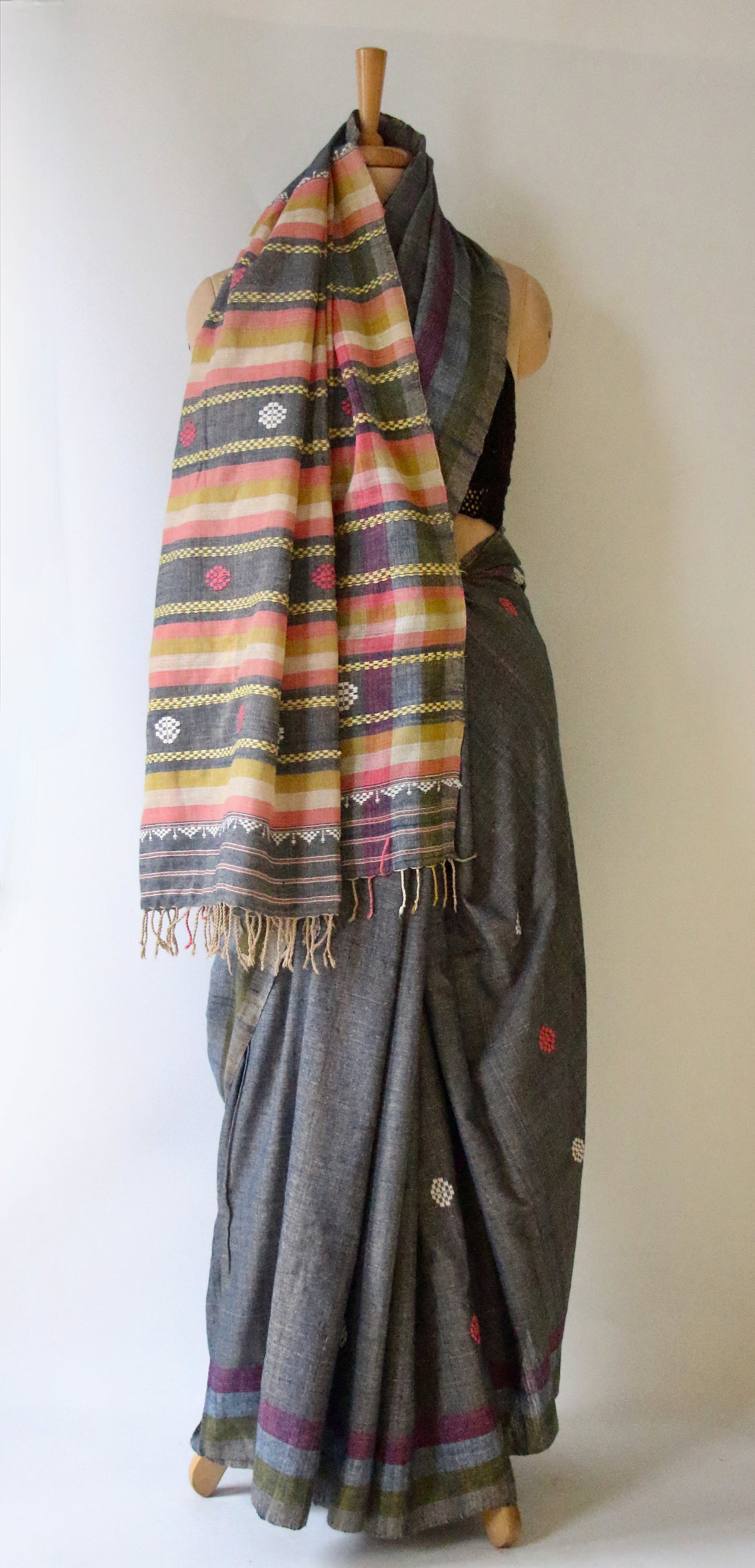 Handwoven Indigo colour Natural Dyed Eri Silk Sari from Assam