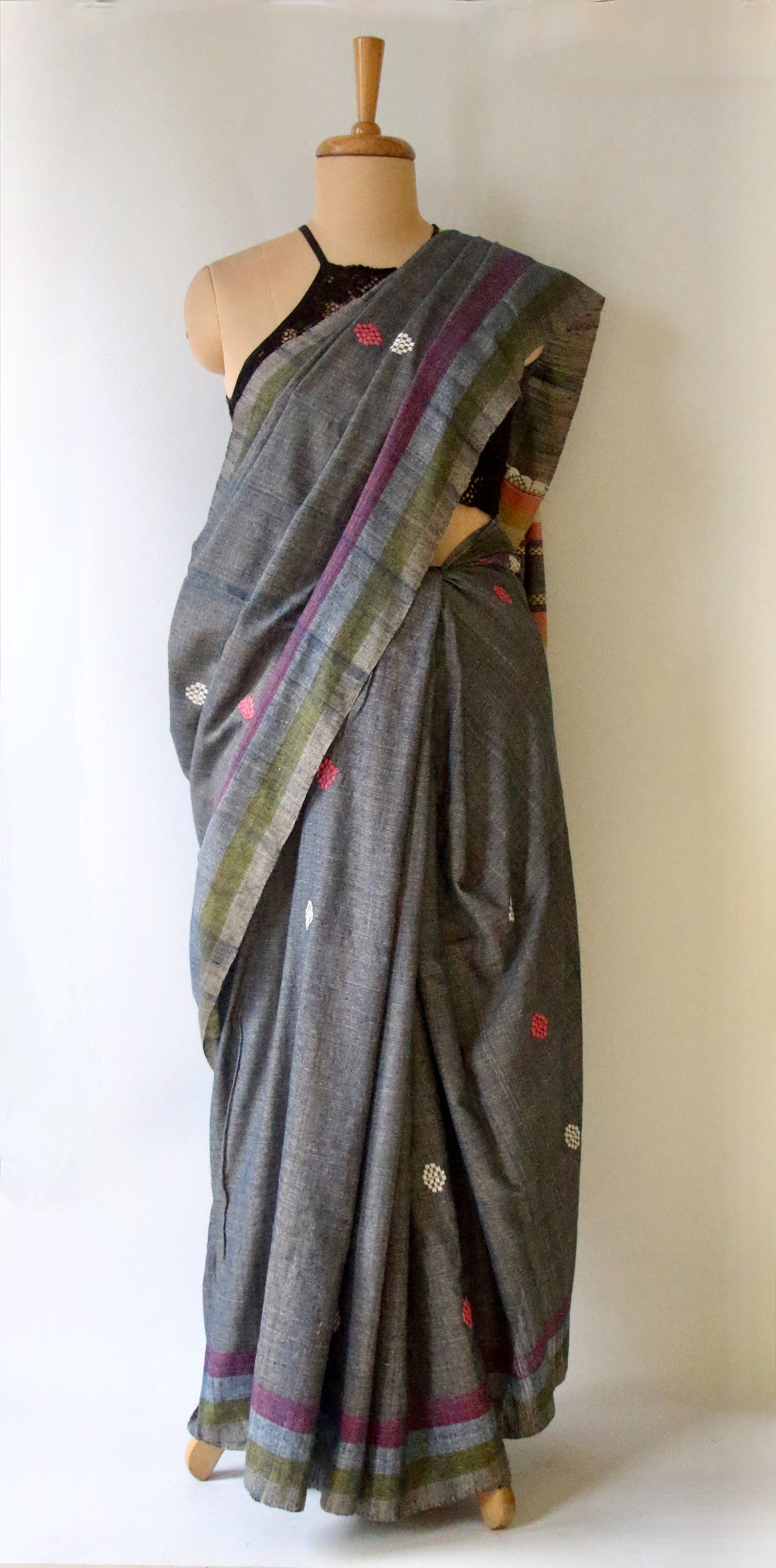 Handwoven Indigo colour Natural Dyed Eri Silk Sari from Assam