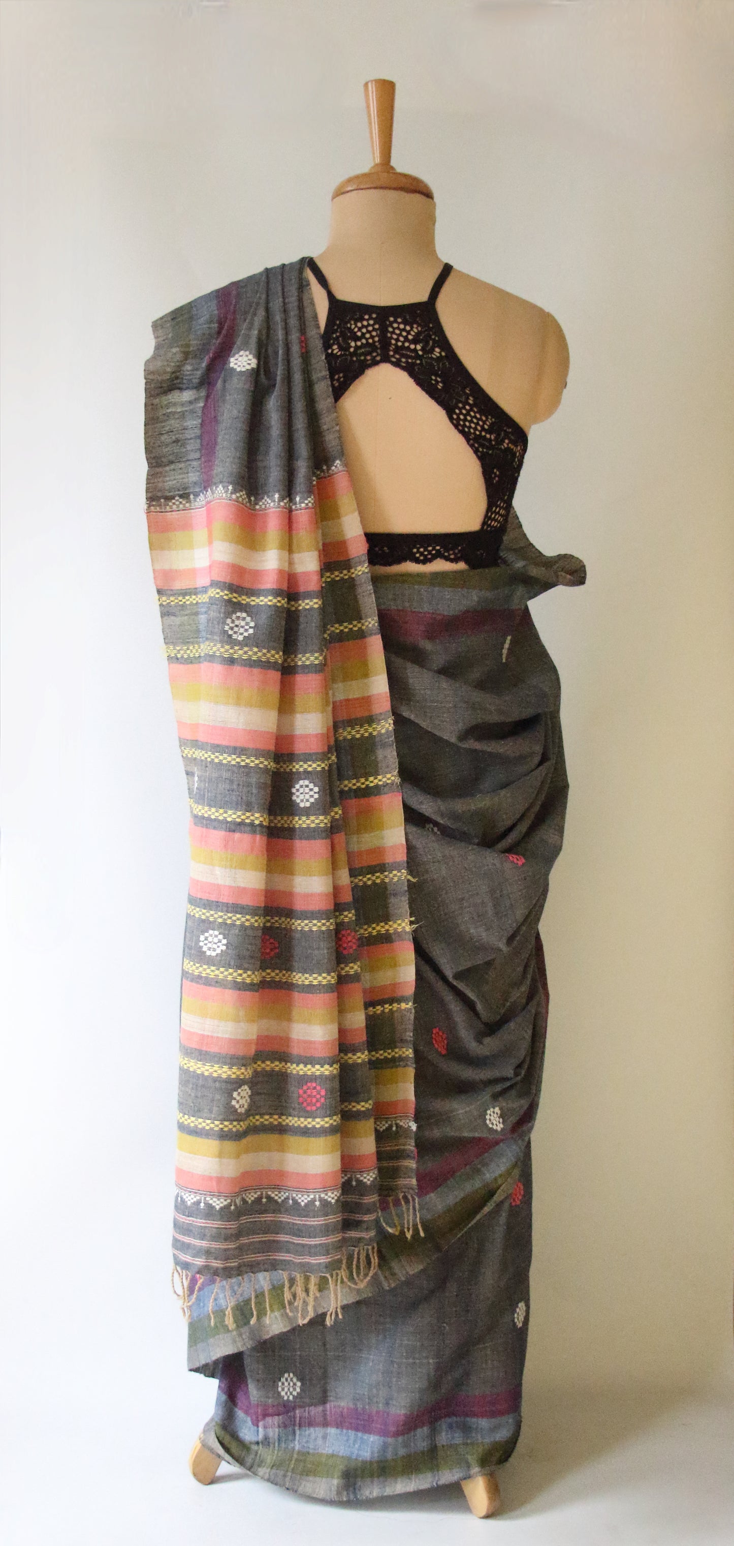 Handwoven Indigo colour Natural Dyed Eri Silk Sari from Assam