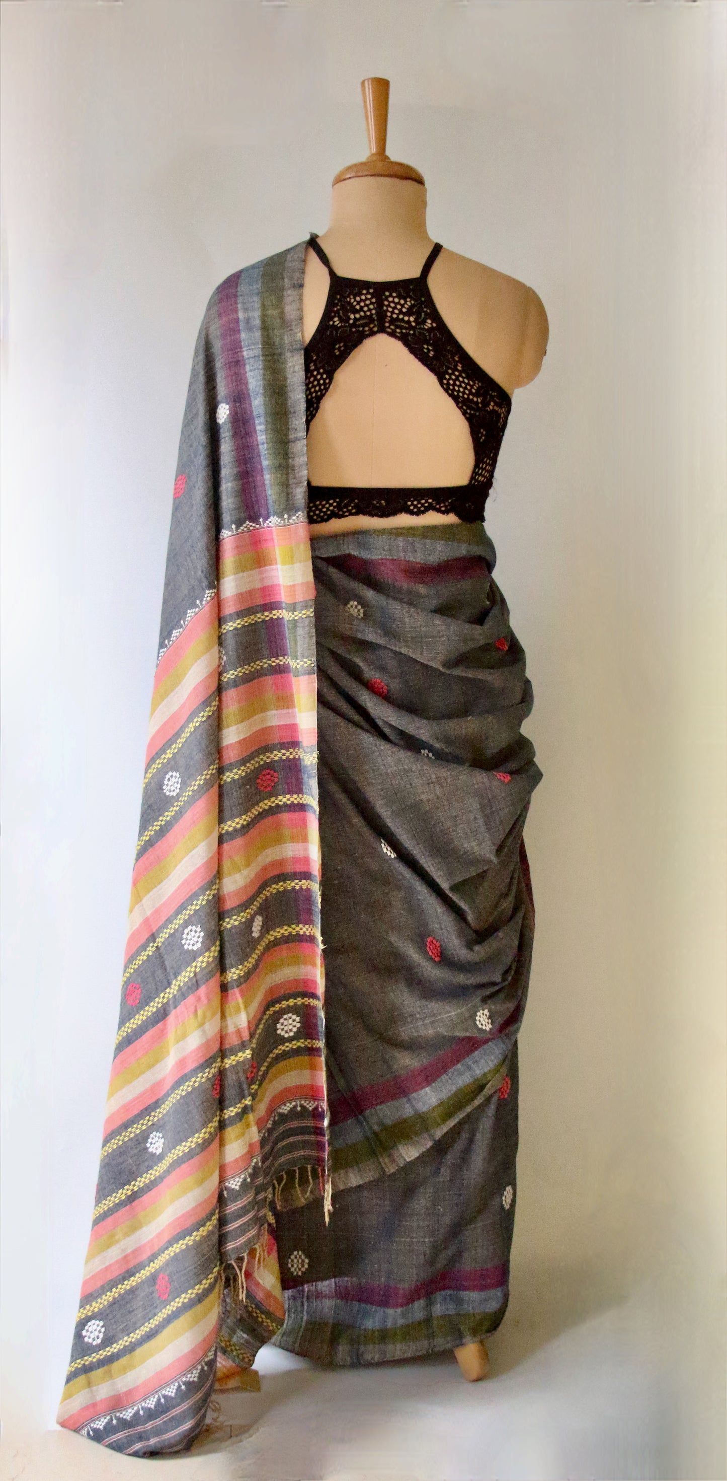 Handwoven Indigo colour Natural Dyed Eri Silk Sari from Assam