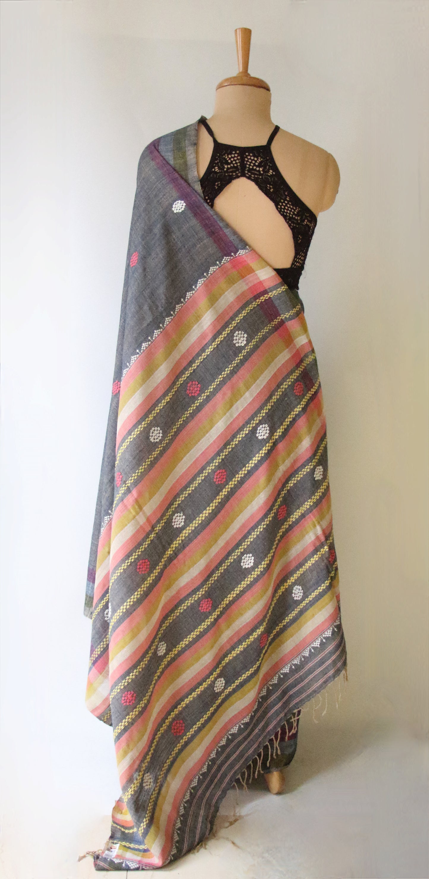 Handwoven Indigo colour Natural Dyed Eri Silk Sari from Assam