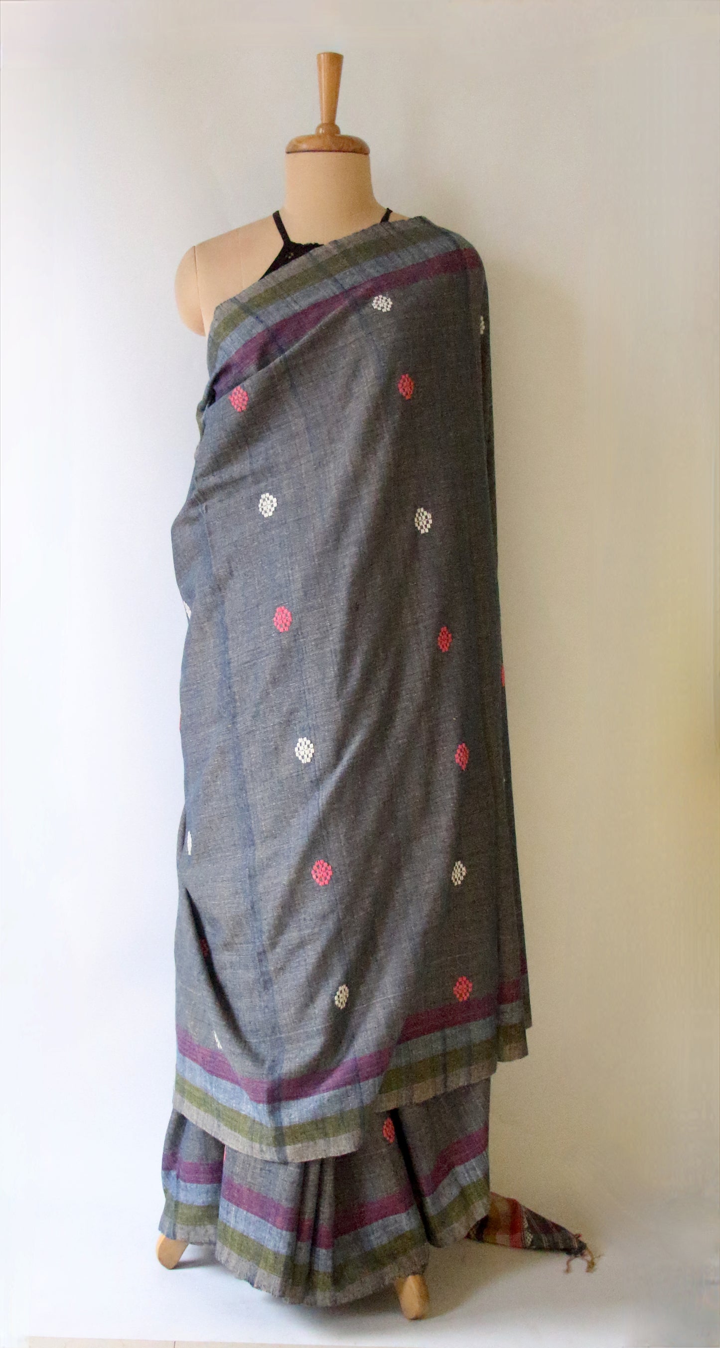 Handwoven Indigo colour Natural Dyed Eri Silk Sari from Assam