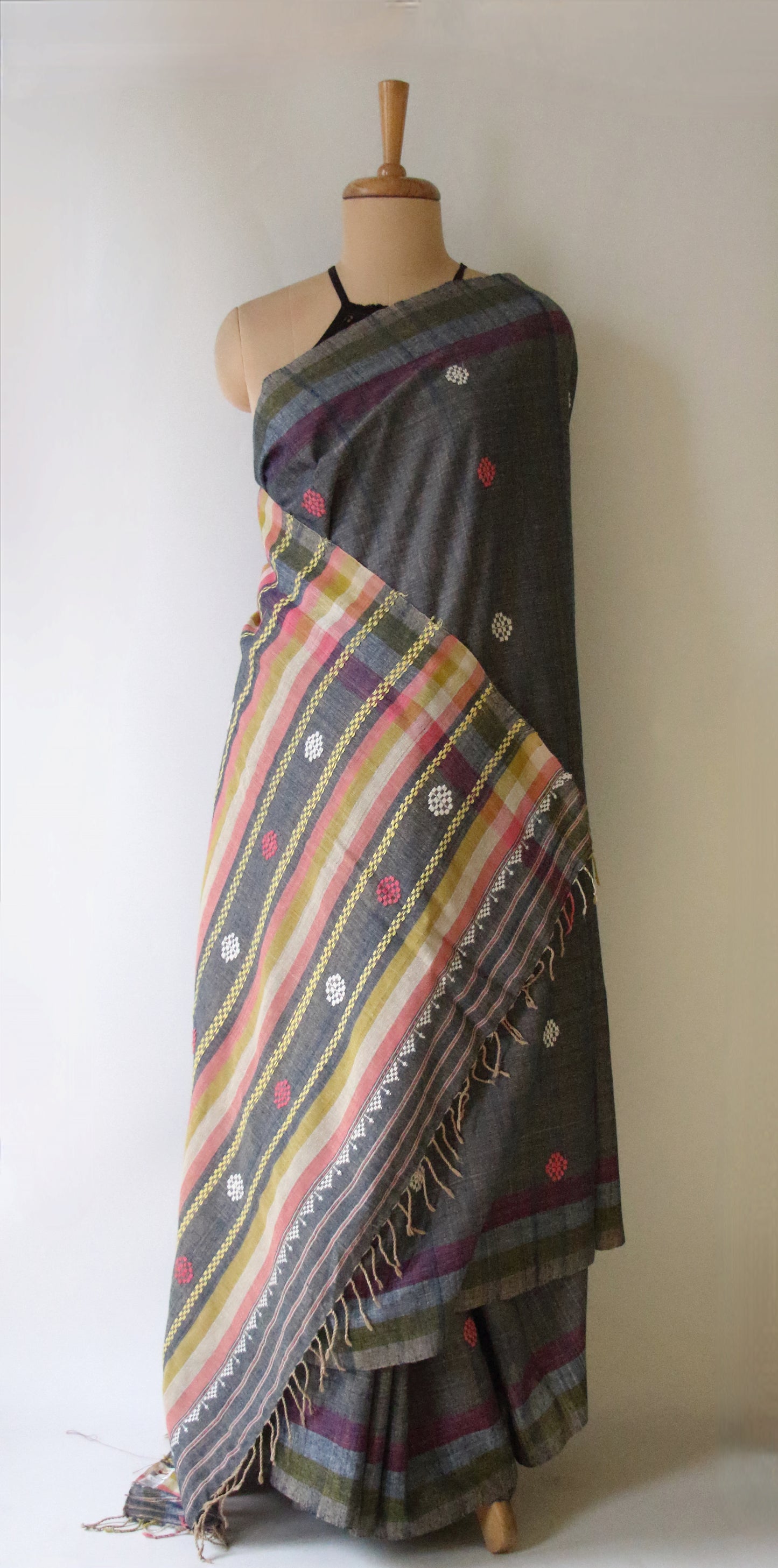 Handwoven Indigo colour Natural Dyed Eri Silk Sari from Assam