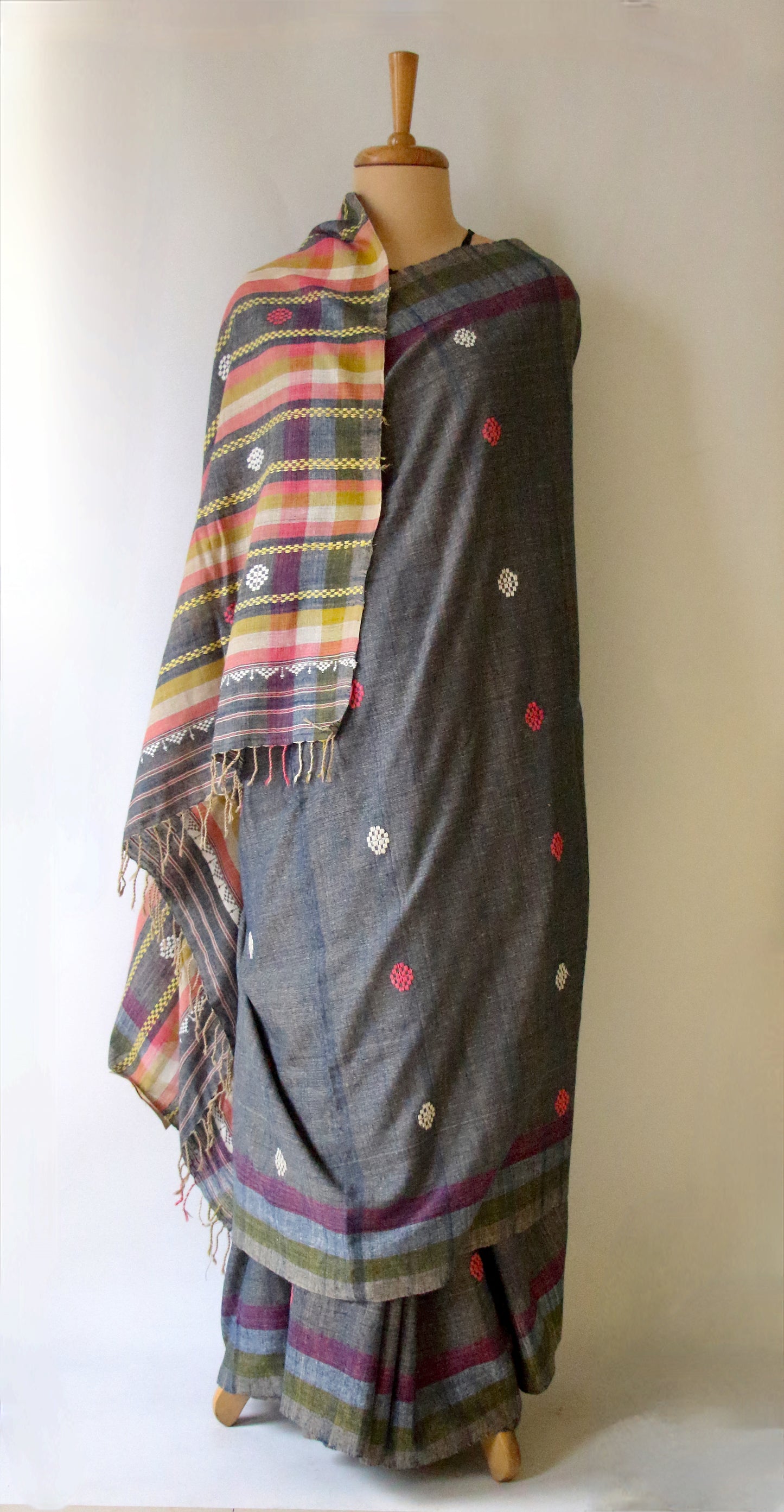 Handwoven Indigo colour Natural Dyed Eri Silk Sari from Assam