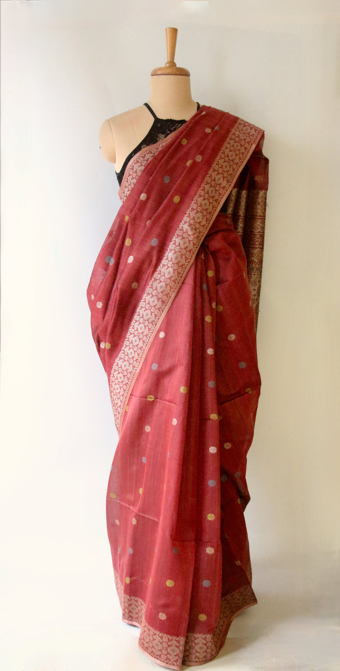 Natural Dyed Maroon Handloom Silk  Saree from Assam