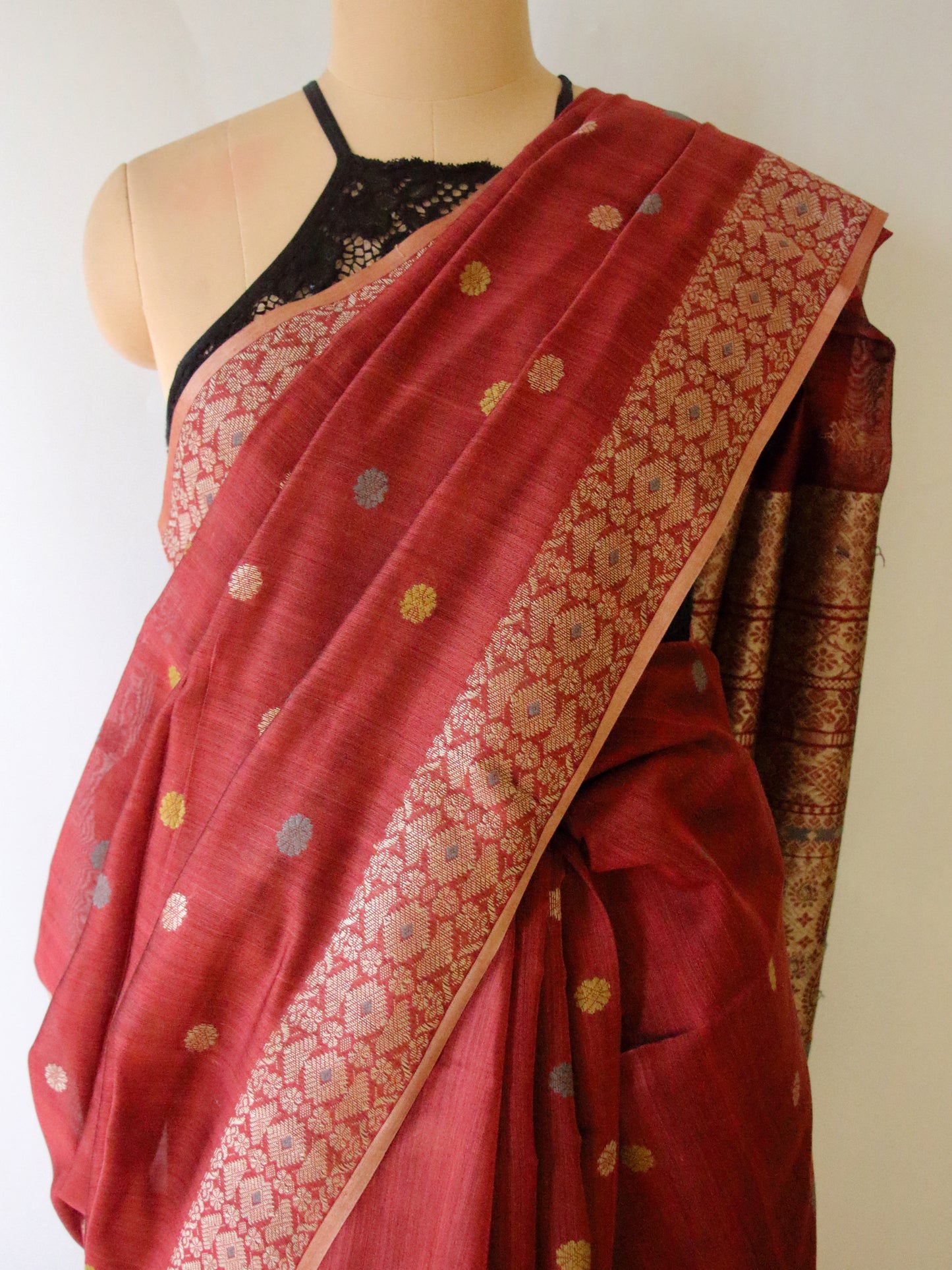 Natural Dyed Maroon Handloom Silk  Saree from Assam