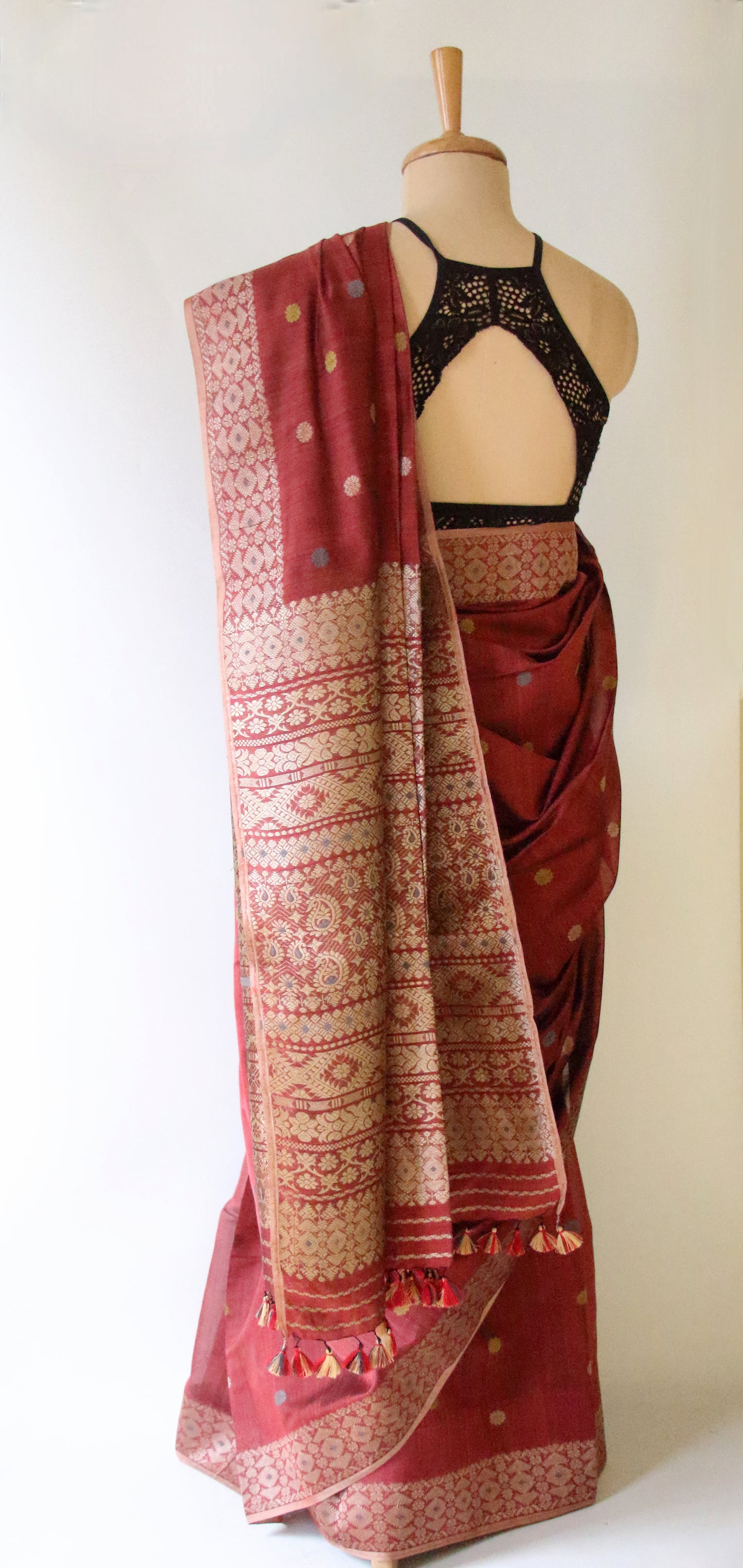 Natural Dyed Maroon Handloom Silk  Saree from Assam